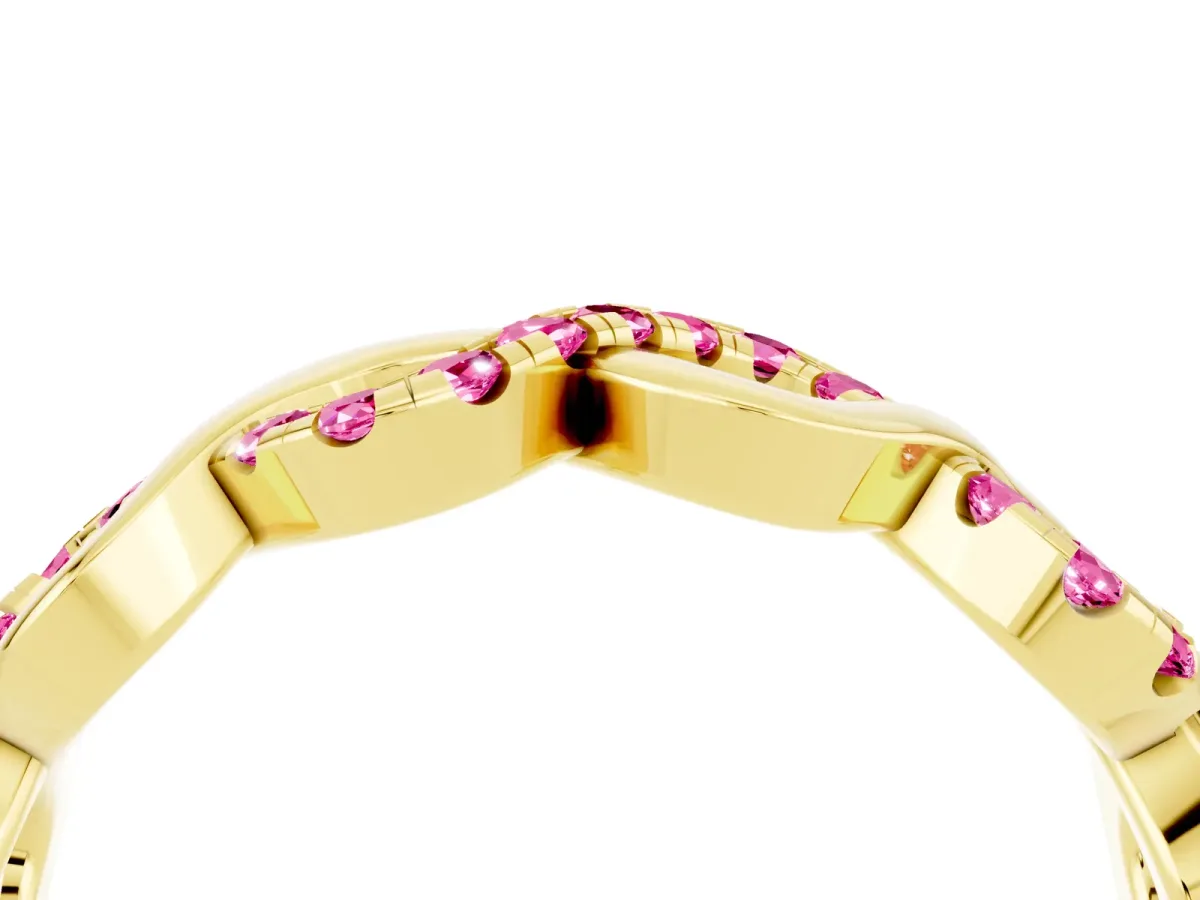 Twist Infinity Round Pink Sapphire Band with Pavé Setting Yellow gold