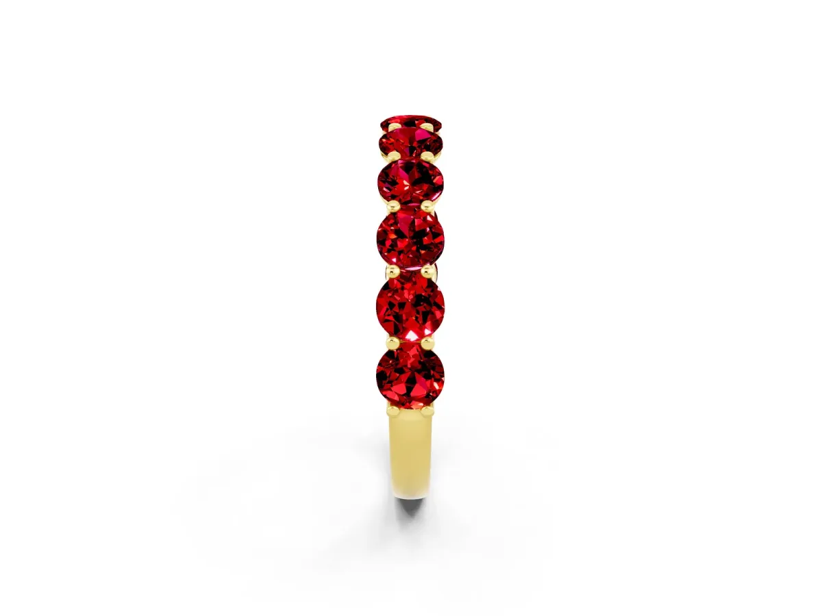 Round Ruby Shared Prong Eternity Band Yellow gold
