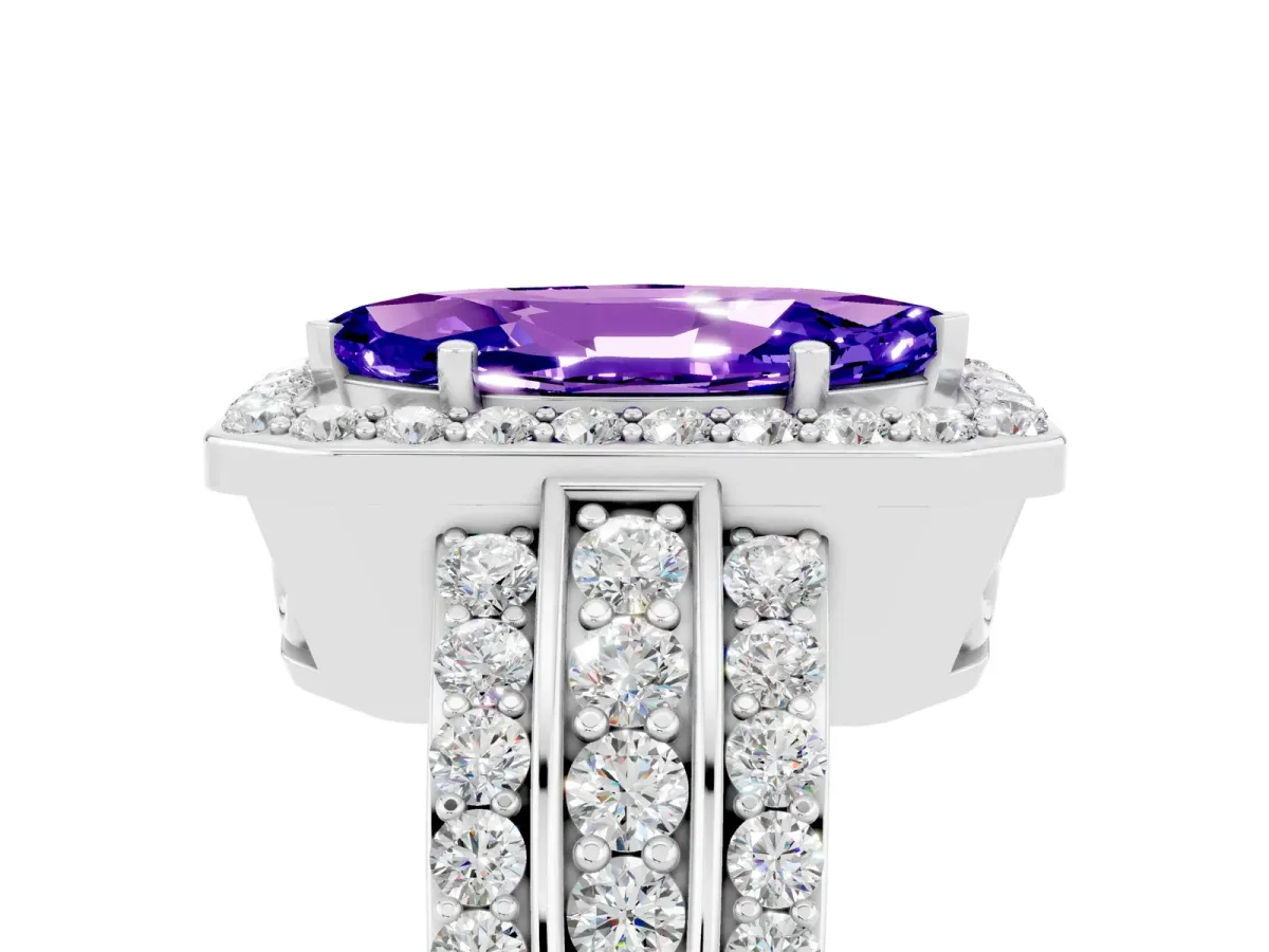 Marquise Cut Halo Tanzanite Ring with Round Split Shank and Prong Setting Platinum