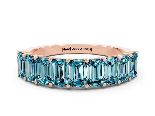 Emerald Cut Blue Topaz Prong-Set Eternity Band Rose gold