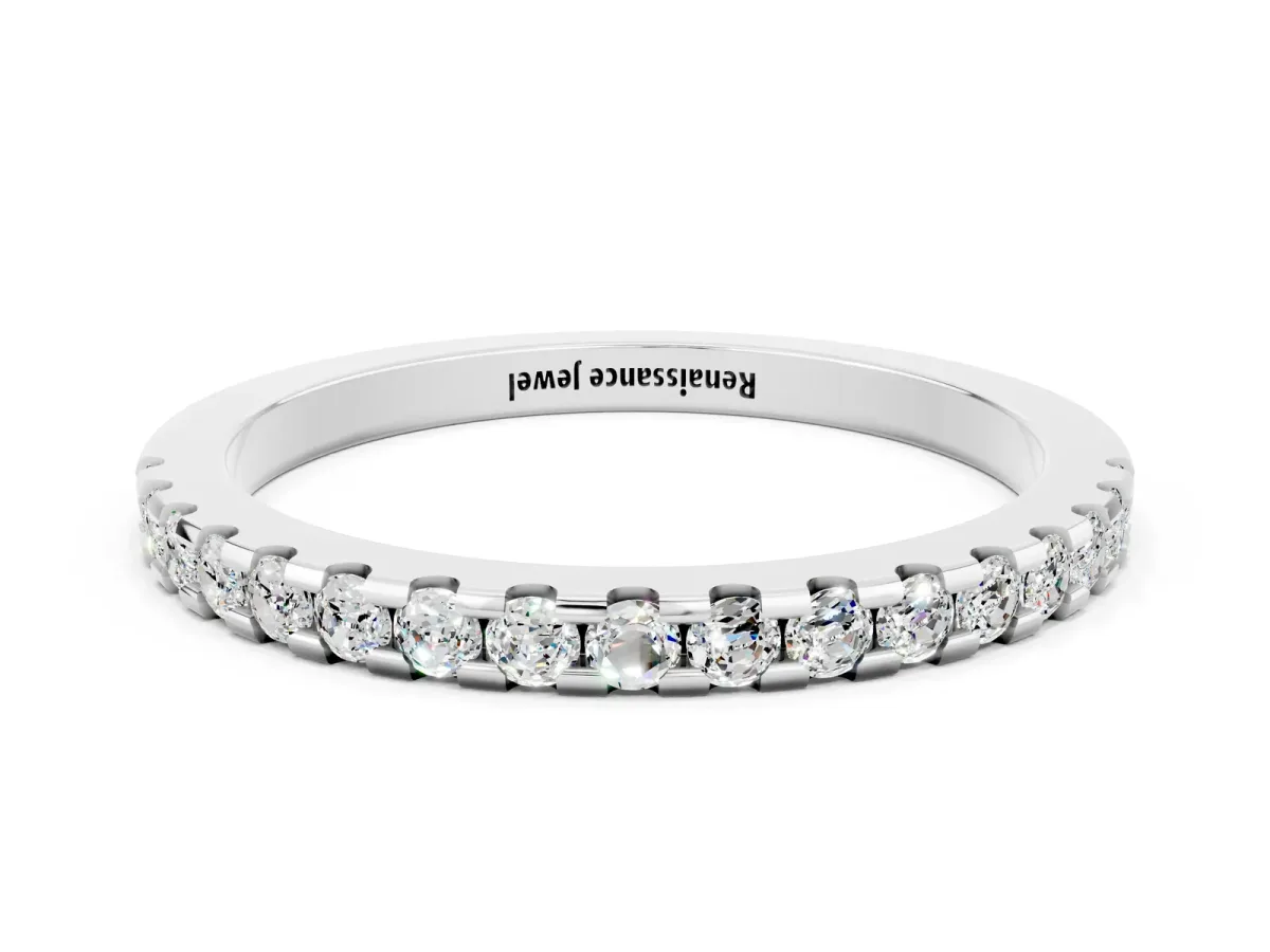 Round Moissanite Pavé Set Eternity Band with Micro Prong Setting White gold