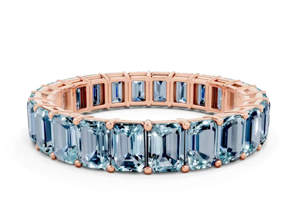 Emerald Cut Aquamarine Eternity Band with Shared Prong Setting Rose gold