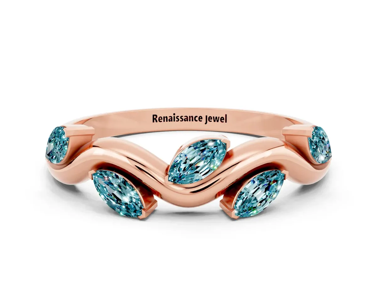 Marquise Blue Topaz Twisted Band with Prong Setting Rose gold