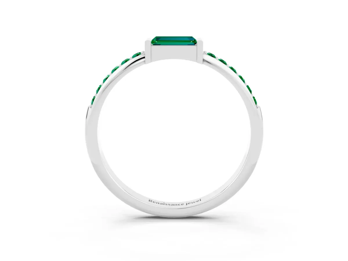 Baguette Emerald Pavé Band with Bar Setting Silver