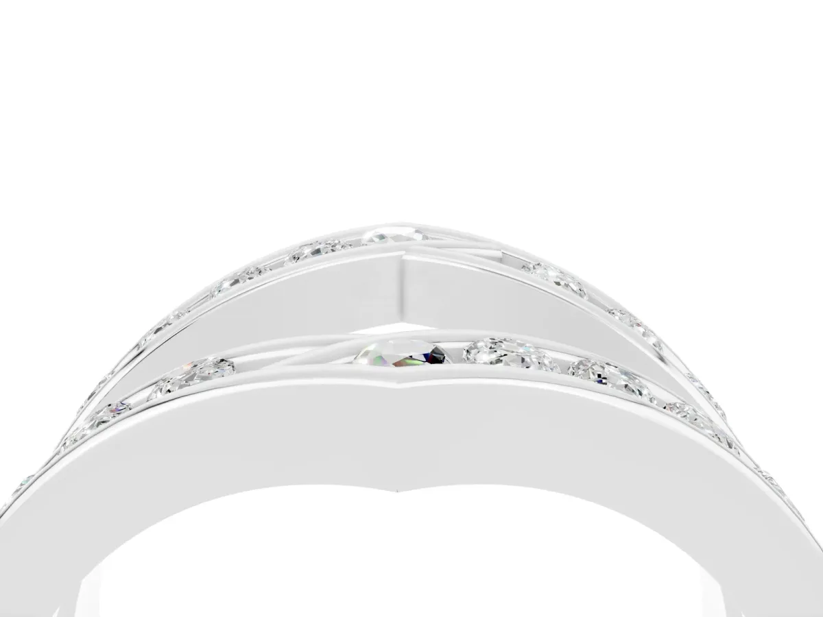 Round Moissanite Channel-Set Chevron Band Platinum