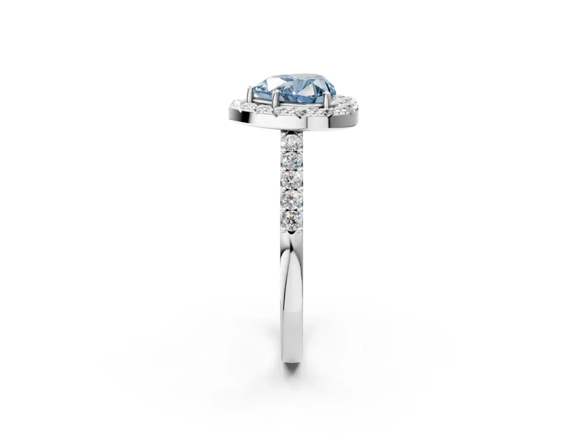 Fancy Blue Heart Cut Halo Diamond Pavé Solitaire Ring Platinum