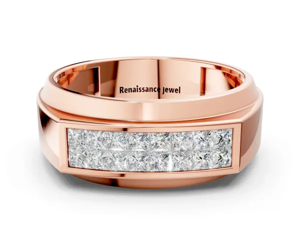 Princess Diamond Pavé Panel Mens Band Rose gold