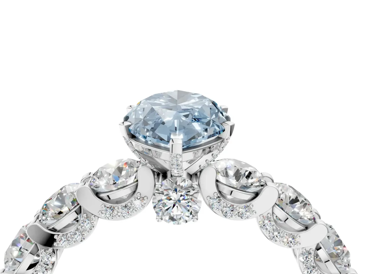 Fancy Blue Marquise Cut Diamond Side Stone Engagement Ring with Four-Prong Setting White gold