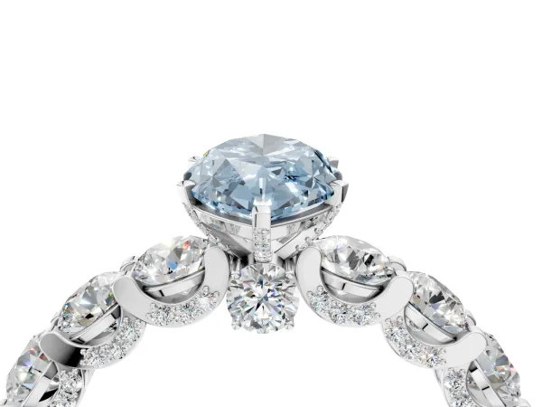 Fancy Blue Marquise Cut Diamond Side Stone Engagement Ring with Four-Prong Setting White gold