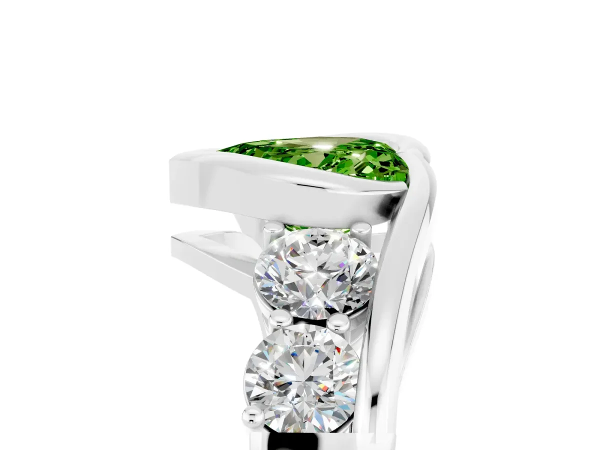 Bezel Set Heart Cut Peridot Bypass Ring with Round Accents Silver
