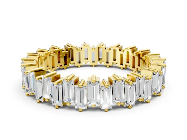 Baguette Diamond Full Eternity Ring with Prong Setting Yellow gold