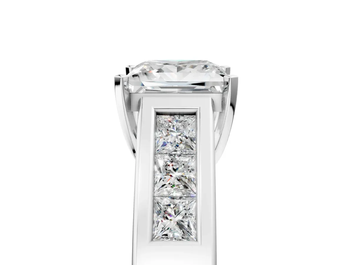 Princess Cut Cut Channel Set Solitaire Ring with Four-Prong Setting White gold