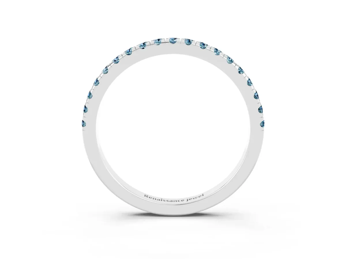 Pavé Round Aquamarine Half Eternity Band with Shared Prong Setting Silver