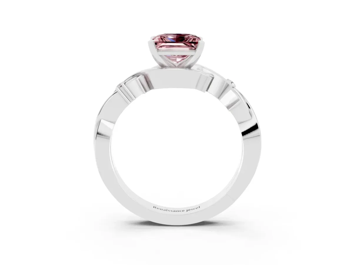 Princess Cut Morganite Solitaire Ring with Twisted Band and Prong Setting Silver