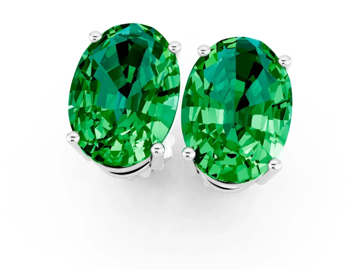 Oval Cut Emerald Stud Earrings White gold