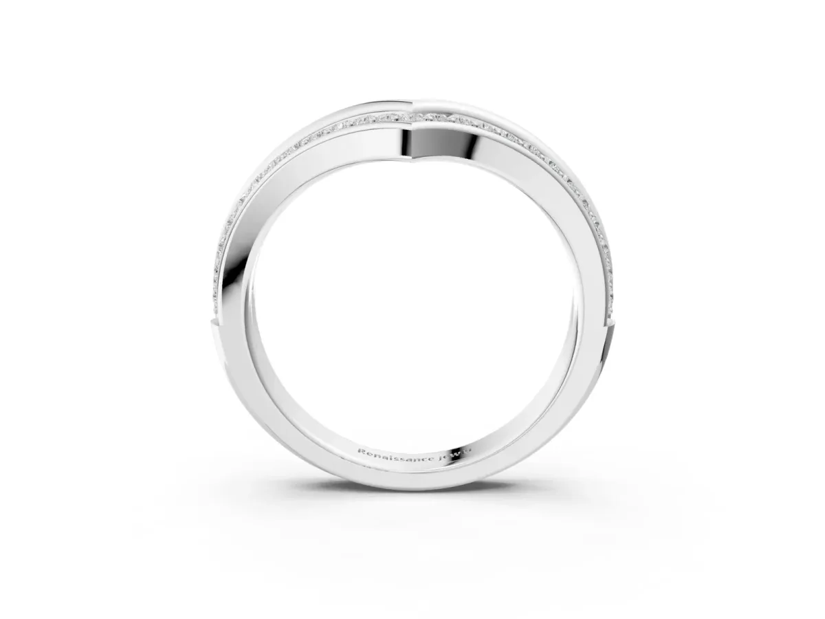 Pavé Round Diamond Chevron Band with Channel Setting Silver