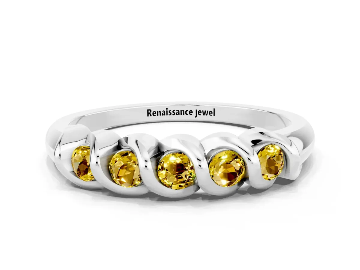 Round Yellow Sapphire Eternity Band with Twist Prong Setting Silver