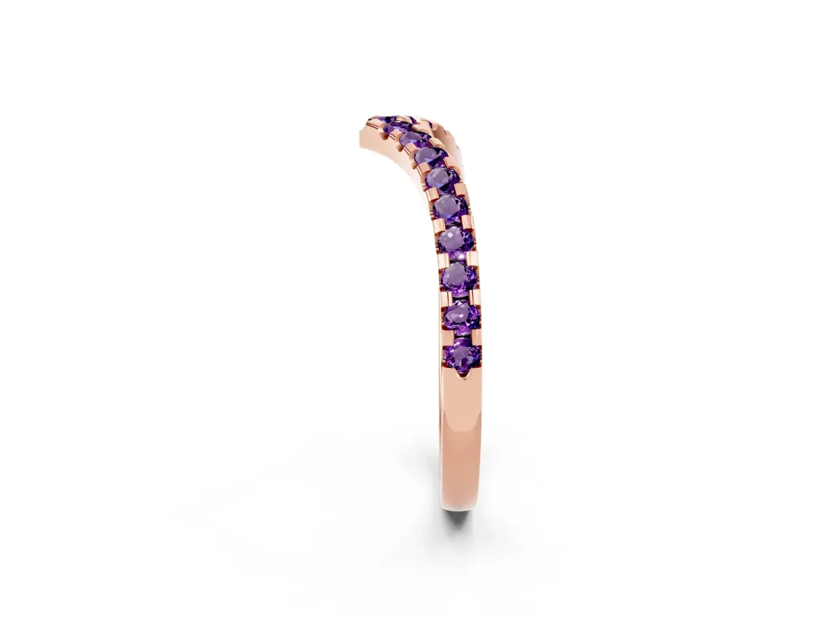 Pavé Round Amethyst Chevron Band with Shared Prong Setting Rose gold