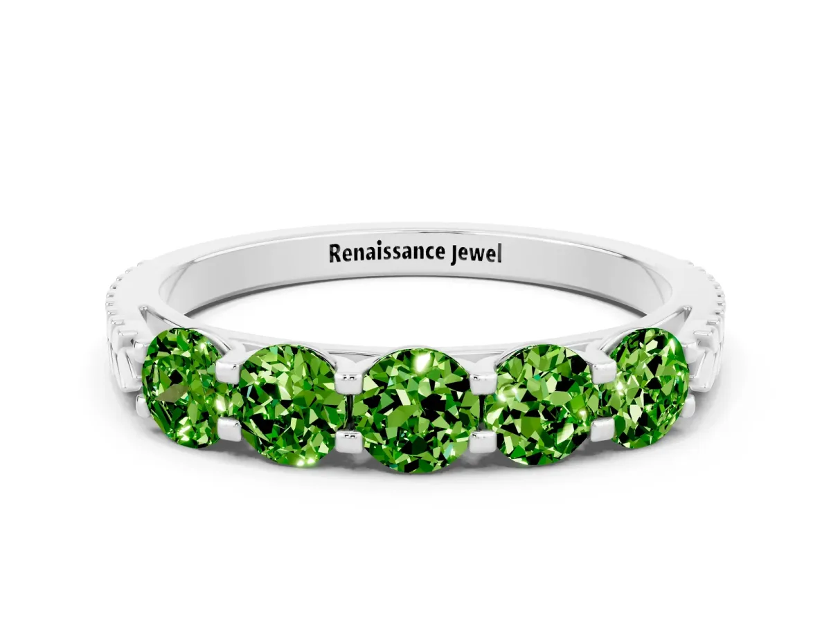 Five-Stone Round Peridot Prong-Set Band Platinum