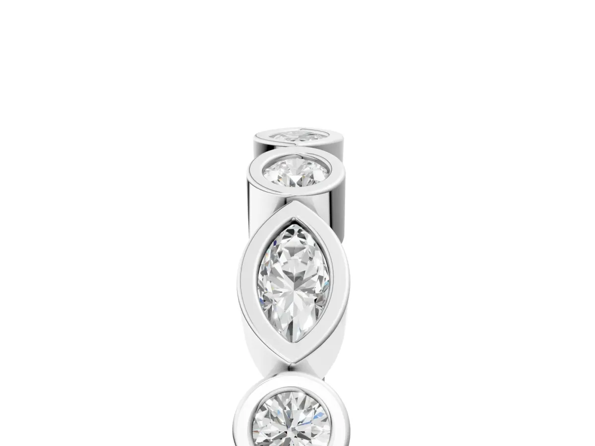 Bezel Set Marquise and Round Diamond Stackable Band White gold