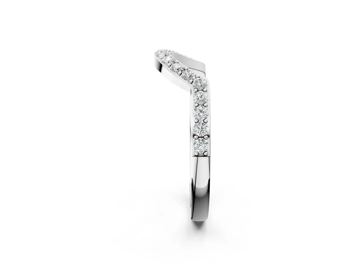 Round Diamond Pavé Set Curved Band with U-Prong Setting Silver