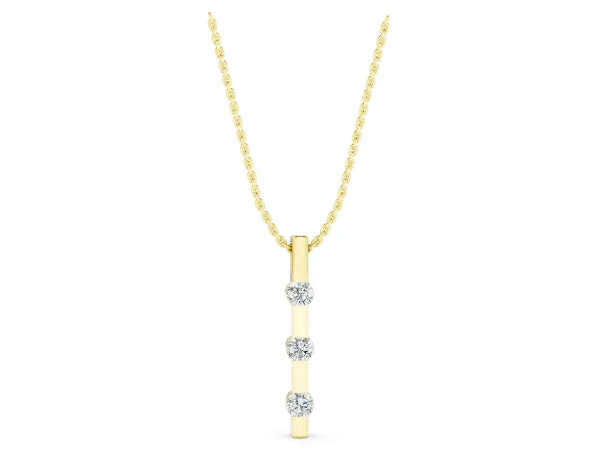 Three-Stone Round Diamond Bar Pendant with Channel Setting Yellow gold