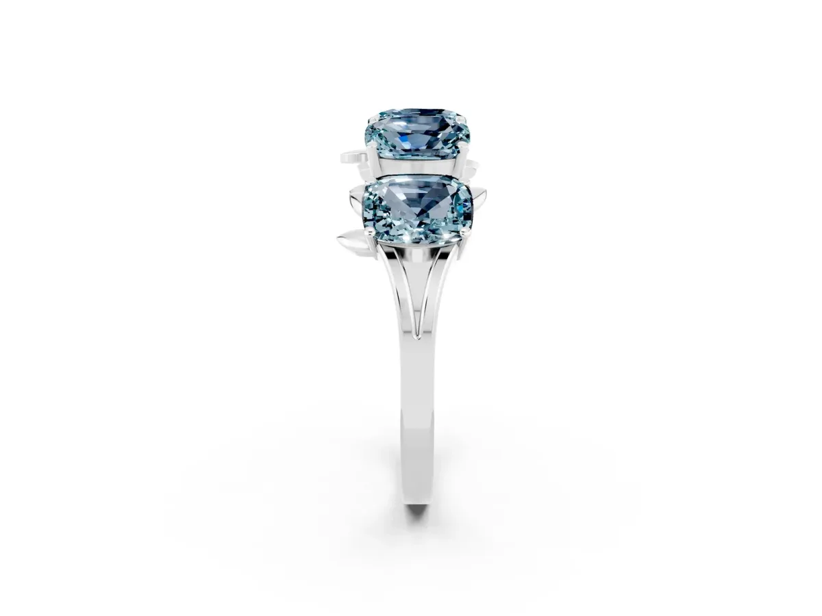 Emerald Cut Aquamarine Prong-Set Half Eternity Band Silver