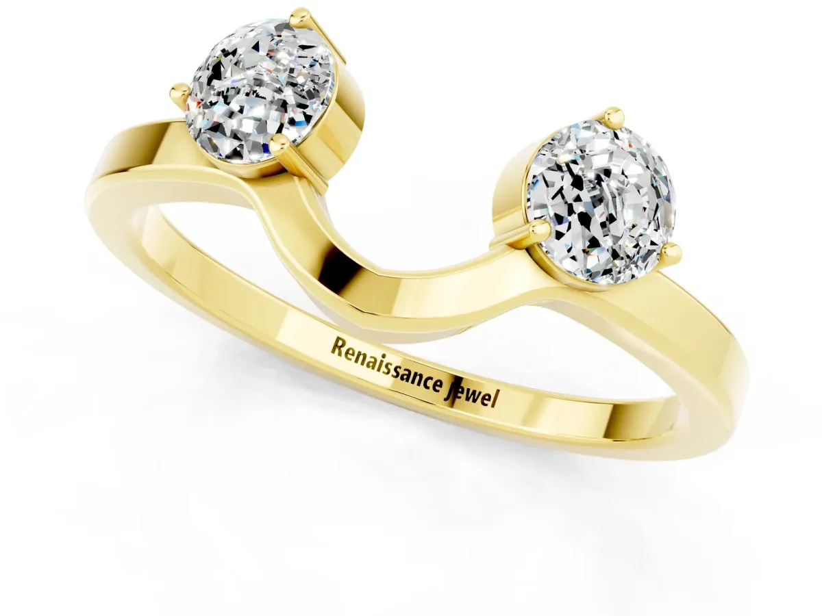 Dual Round Moissanite Open Band Ring with Prong Setting Yellow gold