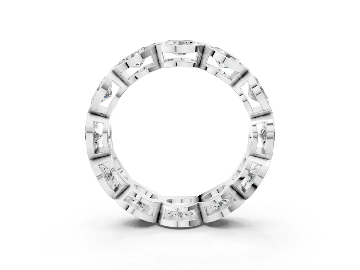 Oval Diamond Bezel Set Eternity Wedding Band Silver