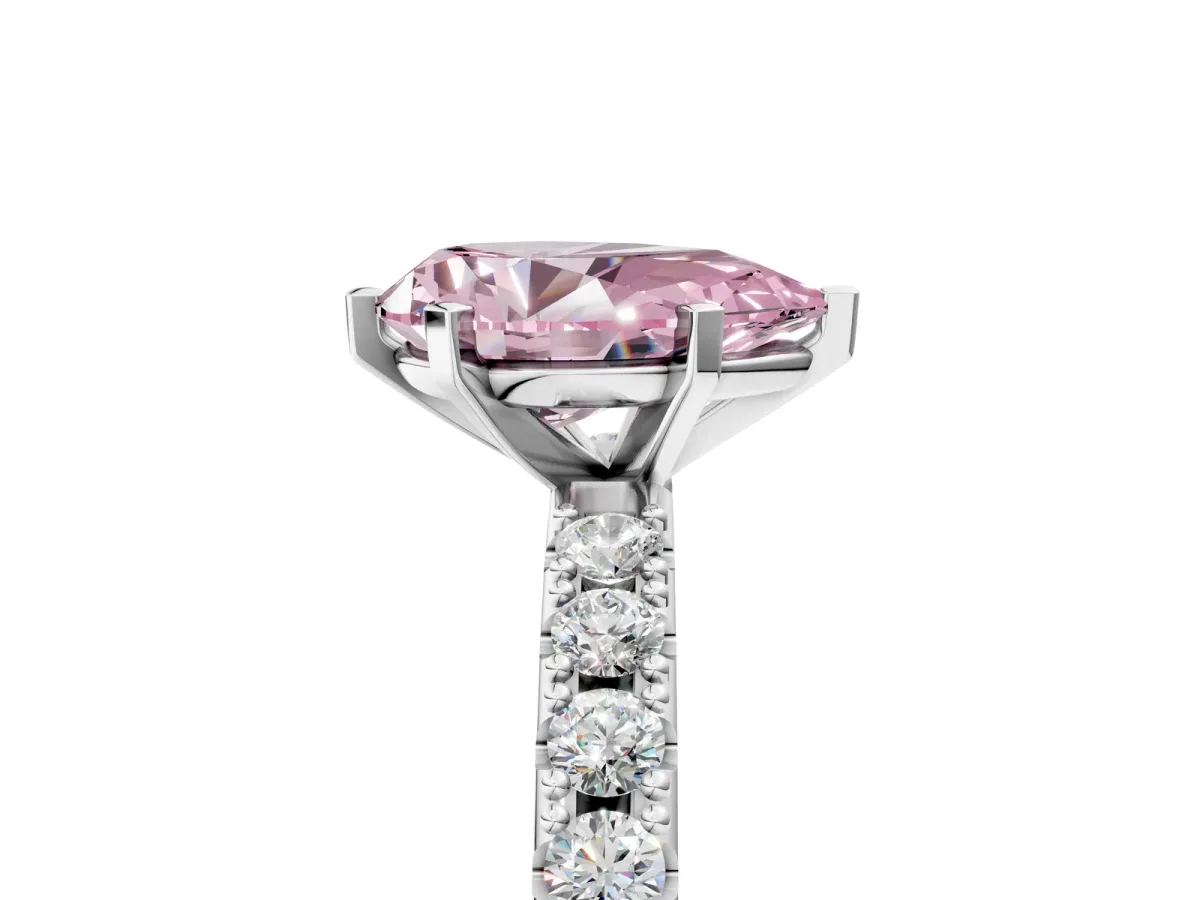 Fancy Pink Pear Cut Diamond Solitaire Pavé Band with Four-Prong Setting Silver