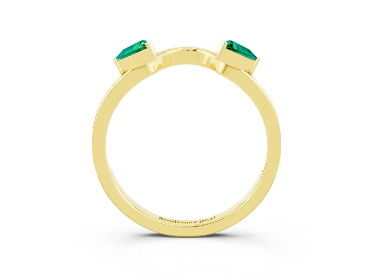 Trillion Emerald Open Band Ring with Bezel Setting Yellow gold