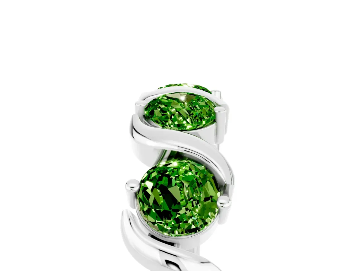 Six-Stone Round Peridot Wave Band with Shared Prong Setting Platinum