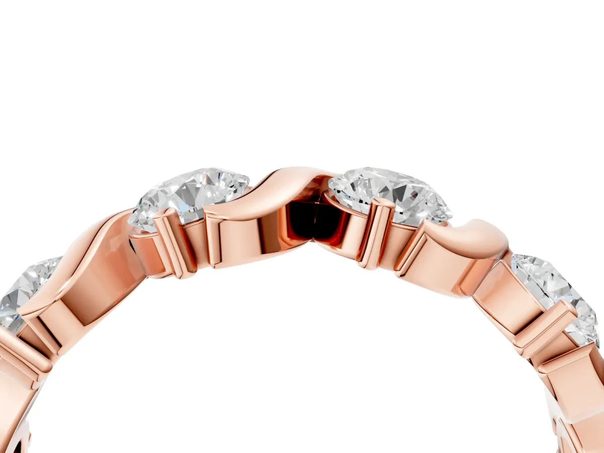 Six-Stone Round Diamond Wave Band with Shared Prong Setting Rose gold
