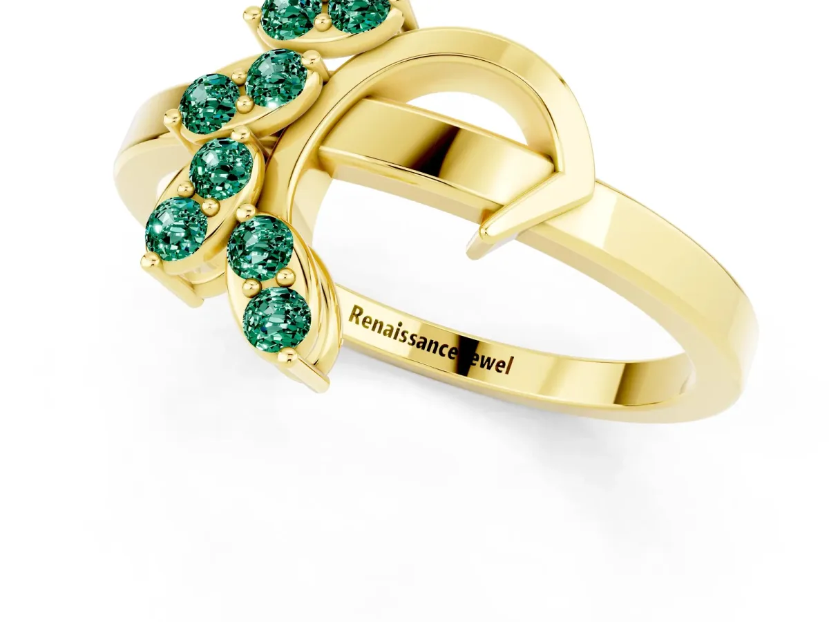 Marquise Green Sapphire Cluster Bypass Ring with Prong Setting Yellow gold