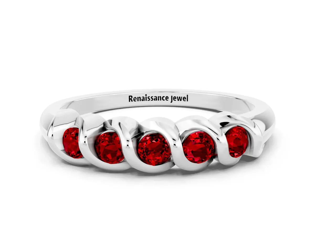Round Ruby Eternity Band with Twist Prong Setting Silver