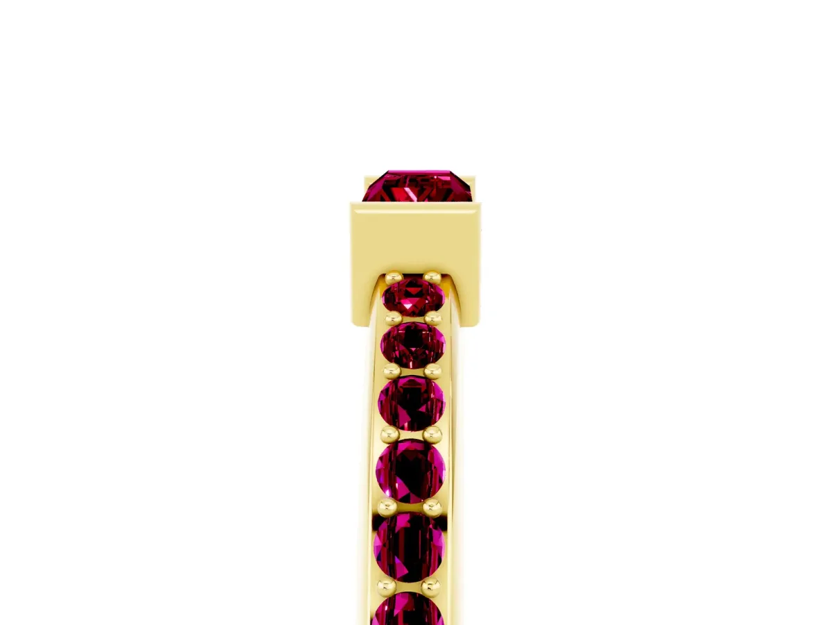 Baguette Garnet Pavé Band with Bar Setting Yellow gold