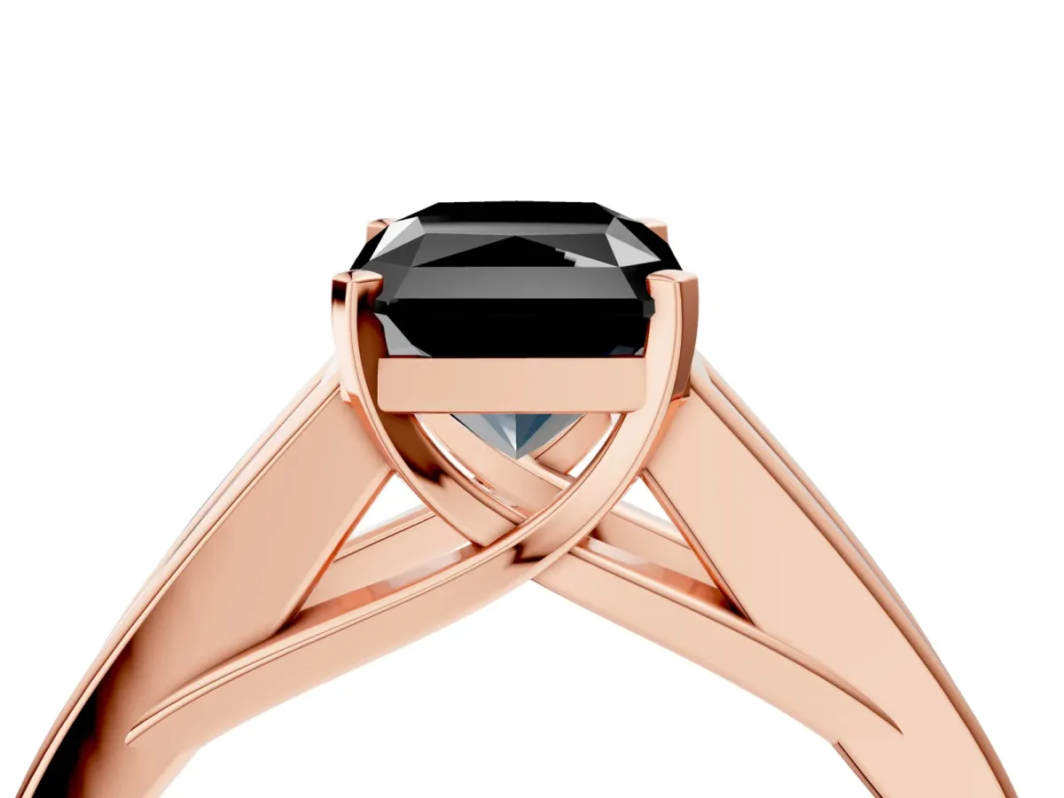 Fancy Black Radiant Cut Cut Channel Set Solitaire Ring with Four-Prong Setting Rose gold