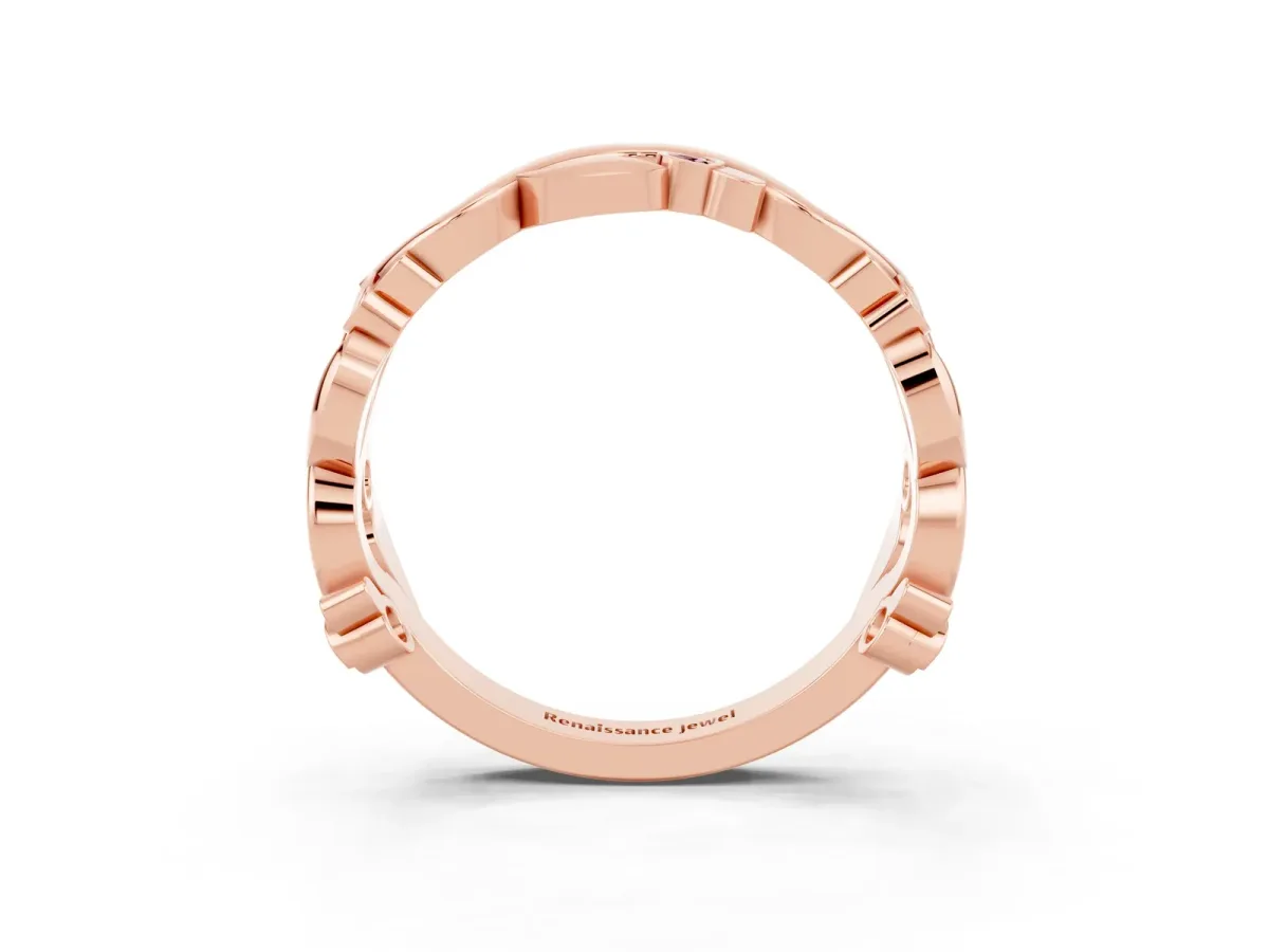 Round Morganite Leaf Eternity Band with Bezel Setting Rose gold