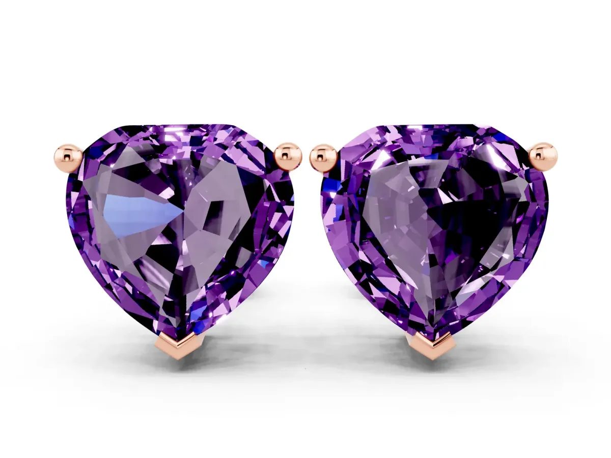 Heart Cut Amethyst Stud Earrings Rose gold