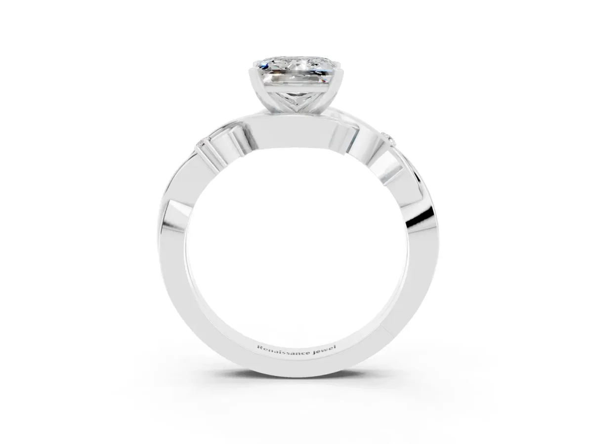 Princess Cut Moissanite Solitaire Ring with Twisted Band and Prong Setting Silver