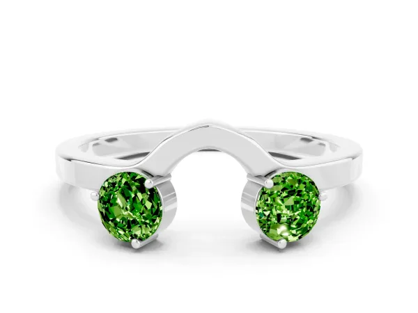 Dual Round Peridot Open Band Ring with Prong Setting Platinum