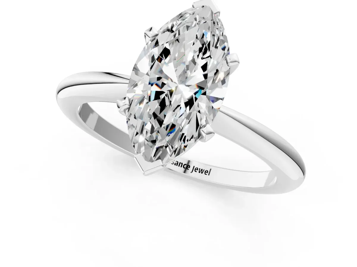 Marquise Cut Diamond Solitaire Ring with Six-Prong Setting and Classic Band Silver