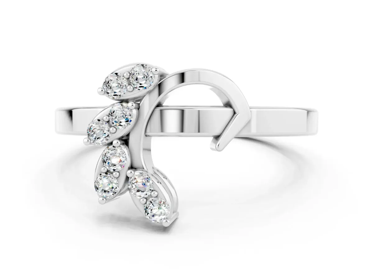 Marquise Moissanite Cluster Bypass Ring with Prong Setting Silver