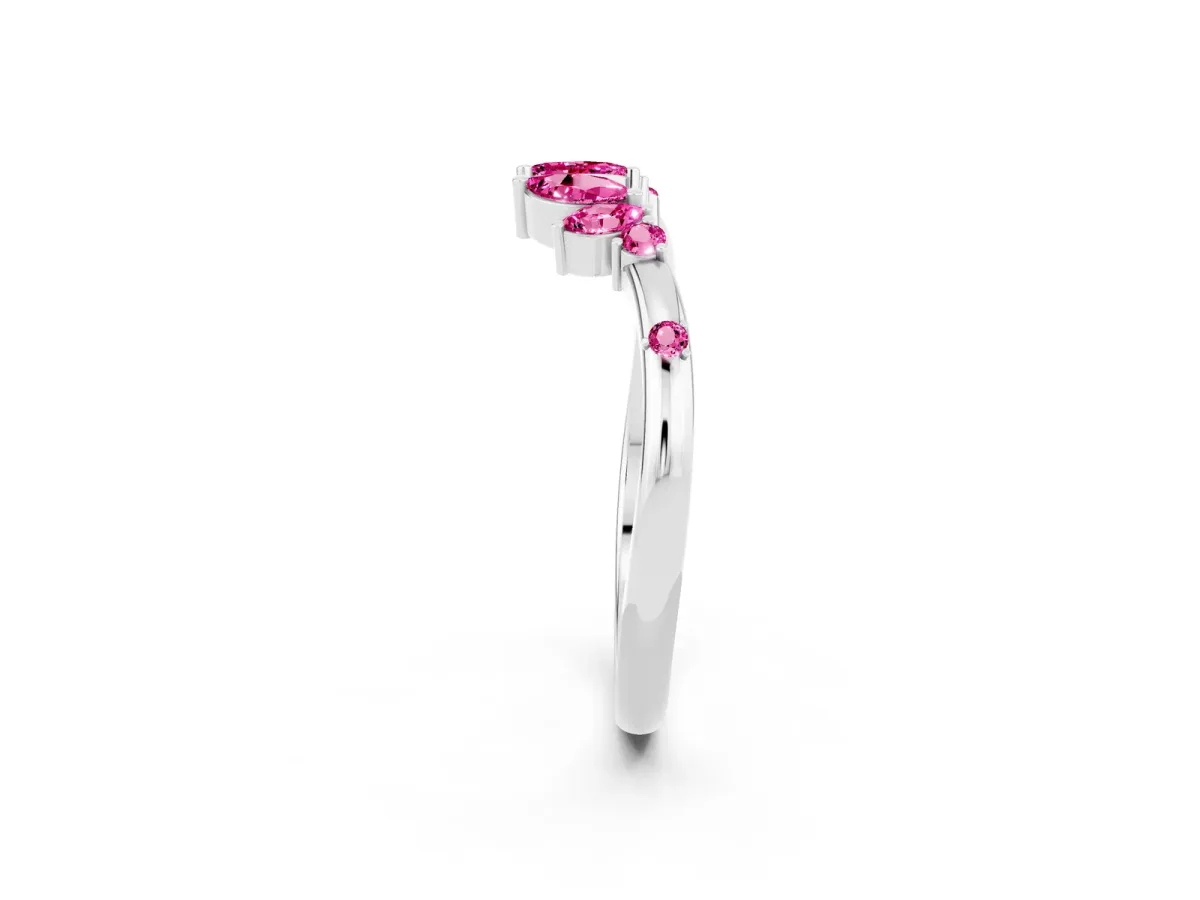 Open Marquise Cluster Pink Sapphire Band with Prong Setting White gold