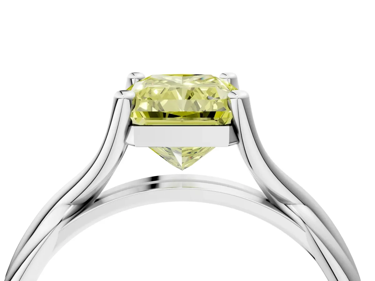 Fancy Yellow Radiant Cut Diamond Solitaire Twist Band Prong Setting Ring Platinum
