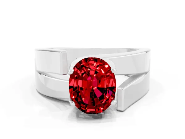 Modern Tension Set Oval Cut Ruby Solitaire Wide Band Ring Platinum