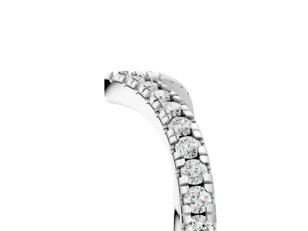Pavé Round Diamond V-Shaped Chevron Band with Shared Prong Setting Silver