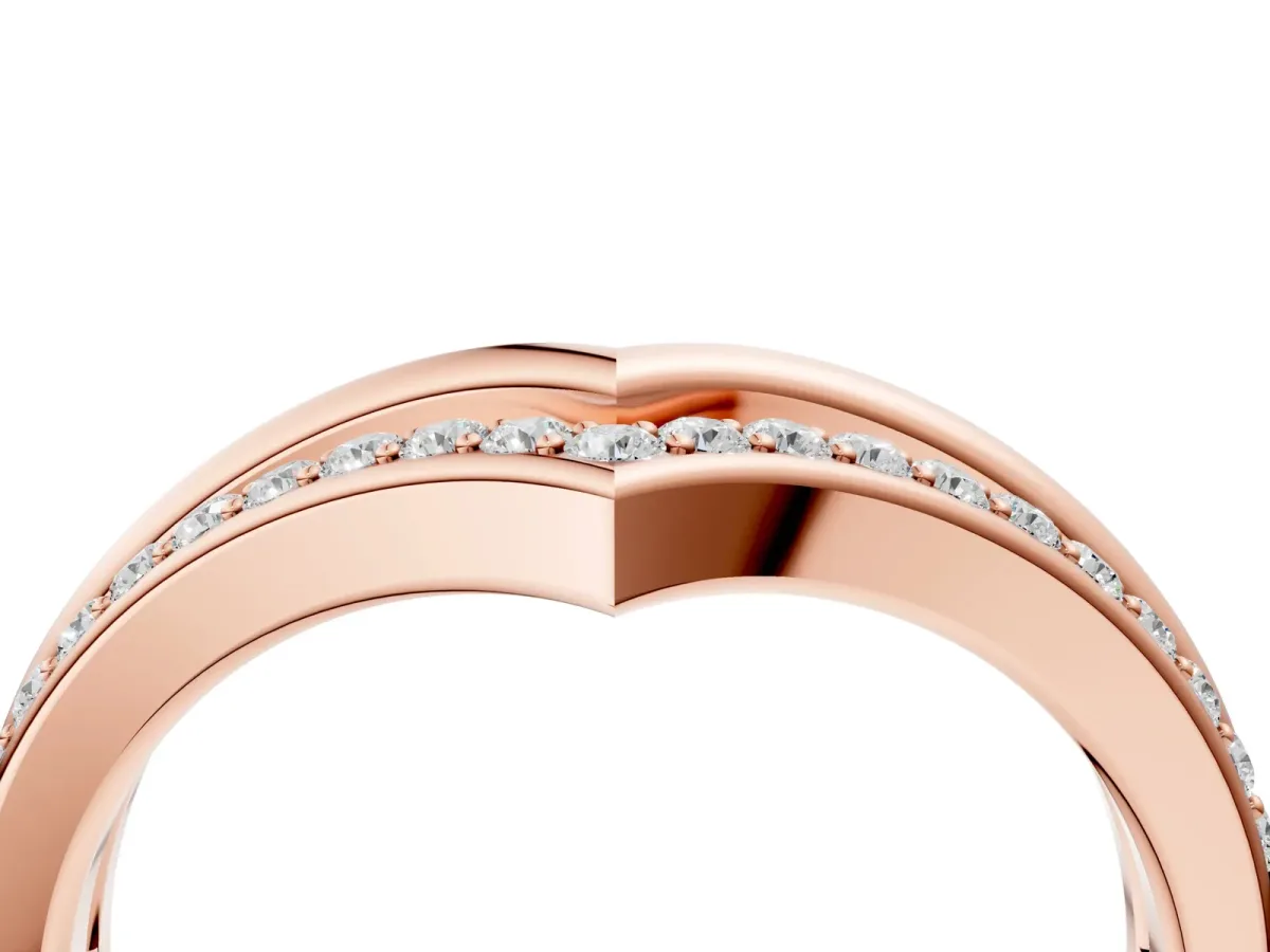 Pavé Round Diamond Chevron Band with Channel Setting Rose gold