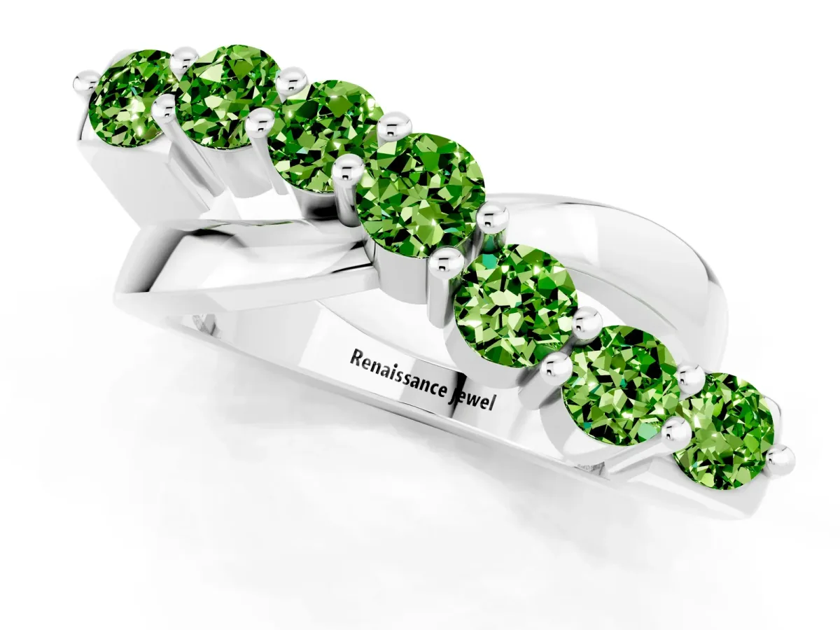 Round Peridot Prong-Set Crossover Band Silver