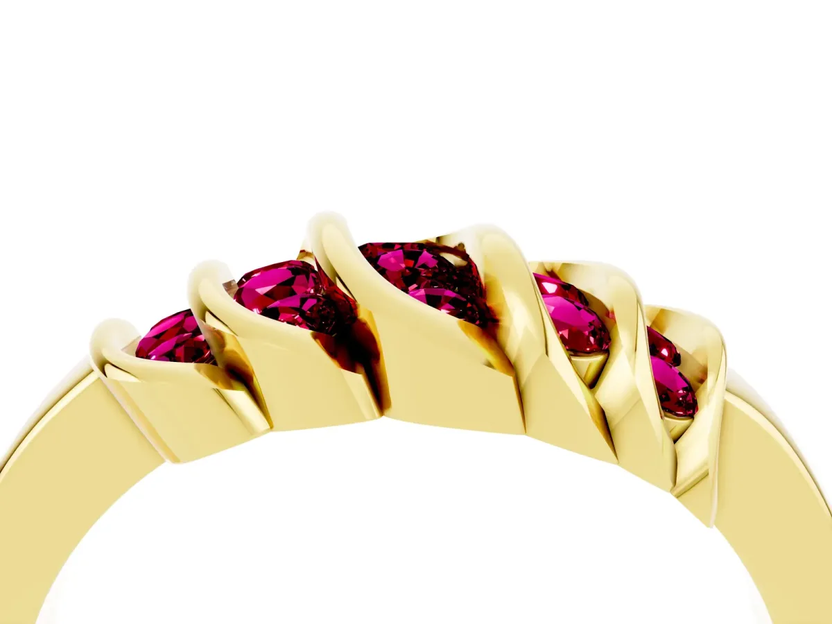 Round Garnet Multi-Row Crossover Band Yellow gold